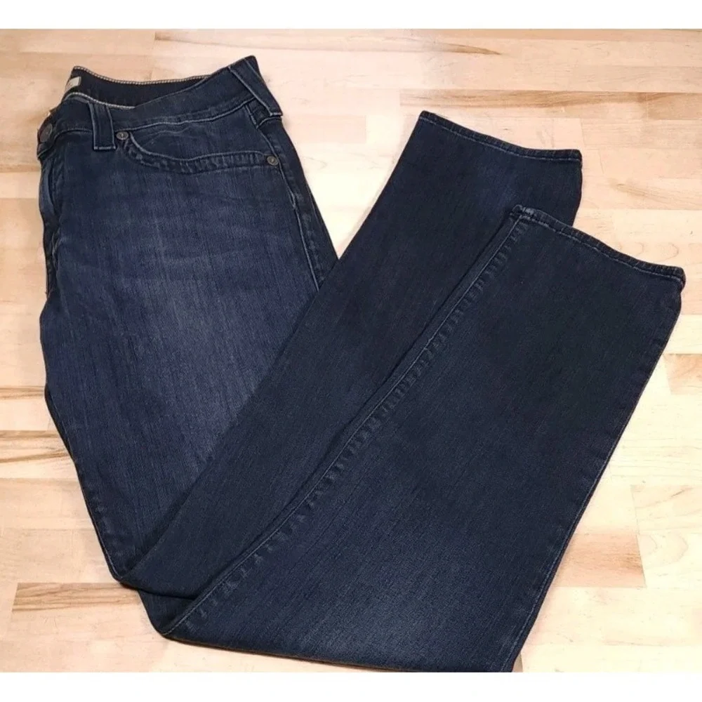 True Religion Geno W Flaps Relaxed Slim Jeans Mens 36x34 Dark Wash Stretch Denim